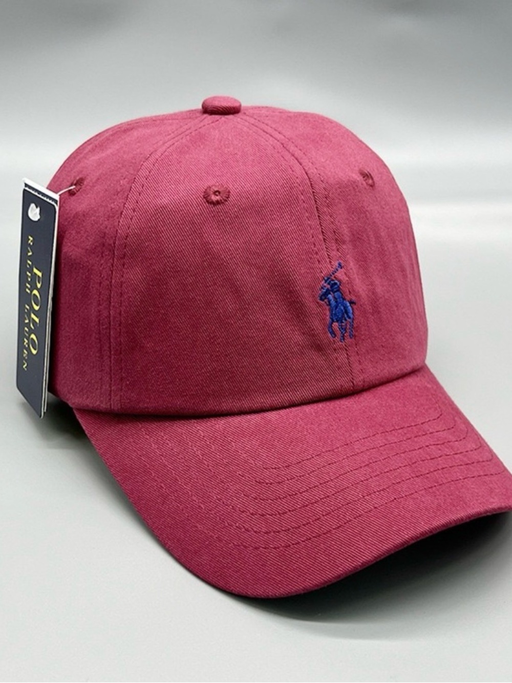 Polo by Ralph Lauren Men's Pink Baseball Cap with Blue Logo